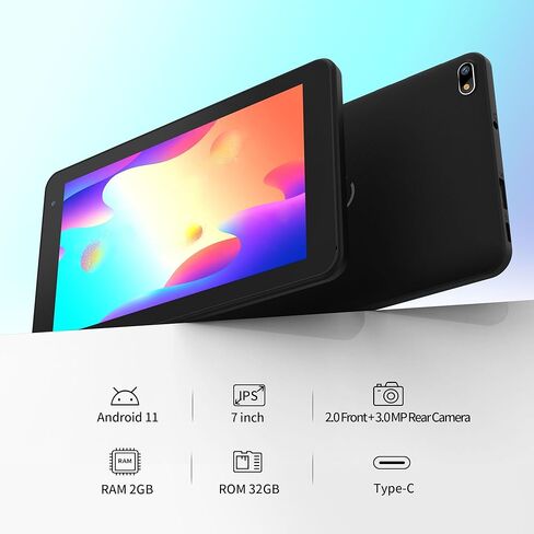 Tablet 7 inch, Android OS Reading Tablet, 32GB Storage, Quad Core, 1024x600 HD IPS Display, 2.0 MP Rear Camera, Wi-Fi, Bluetooth, Black in Kuwait