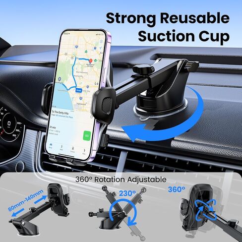 Car Phone Holder [Upgraded Strongest Suction,One-Touch Lock,Stable Hook,360° Rotation] Truck Cradle Stand for Dashboard Windshield Vent,Cell Phone Mount for iPhone 17 Pro Max 16 15 Samsung in Kuwait
