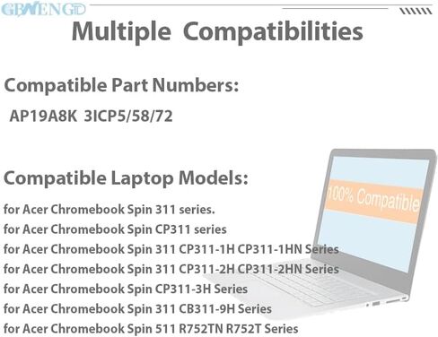 AP19A8K استبدال بطارية الكمبيوتر المحمول لشركة أيسر Chromebook Spin 311 CP311 CP311-1H CP311-1HN CP311-2H CP311-2HN CB311-9H CP311-3H Spin 511 R752TN R752T Series 3ICP5/58/72 40.22Wh 11.55V 3482 مللي أمبير in Kuwait
