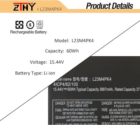 ZTHY L23B4PK4 L23M4PK4 استبدال بطارية الكمبيوتر المحمول لينوفو LOQ 15AHP9 15ARP9 15IAX9 15IAX9I 15IRX9 Legion 5 15AKP10 15AHP10 15IAX10 15IRX10 Series L23D4PK4 L23L4PK4 SB11M64615 15.44 فولت 60 وات في الساعة in Kuwait