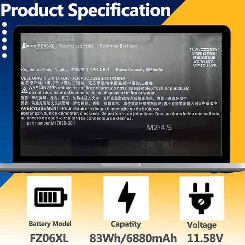 FZ06XL 83Wh استبدال بطارية HP Envy 16-H 16-H0000 16-H0112NR 16-H0795NG Spectre X360 2-in-1 16-F0000 16-F0035NR Series M48025-005 FZ06083XL TPN-DB0I M48025-005 M47636-2C1 11.58 فولت in Kuwait