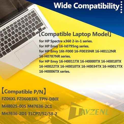 FZ06XL 83Wh استبدال بطارية HP Envy 16-H 16-H0000 16-H0112NR 16-H0795NG Spectre X360 2-in-1 16-F0000 16-F0035NR Series M48025-005 FZ06083XL TPN-DB0I M48025-005 M47636-2C1 11.58 فولت in Kuwait