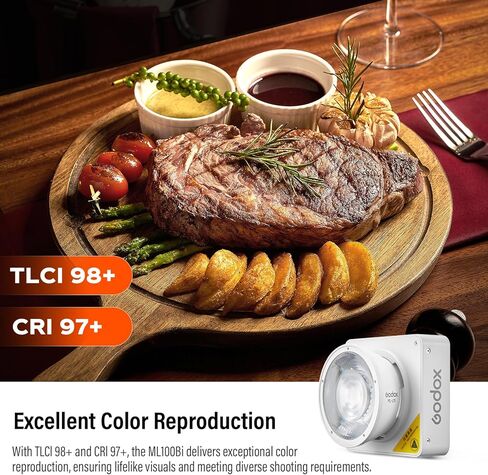Godox ML100Bi 120W ثنائي اللون LED فيديو ضوء، COB LED محمول ضوء فيديو 34300 Lux CRI 96+/TLCI 97+ 2800K-6500K 11 تأثيرات FX لتصوير استوديو البث المباشر in Kuwait