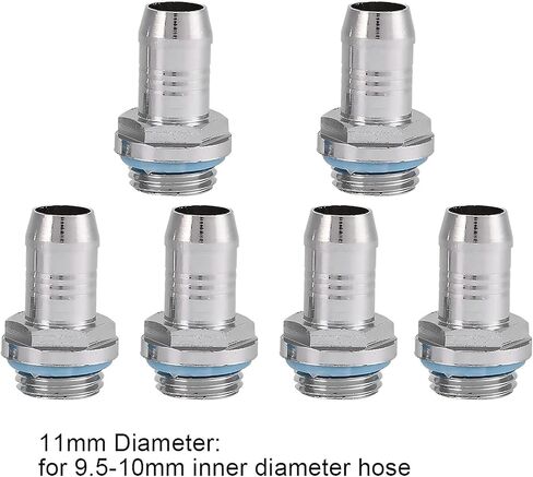 PC Water Cooling Barb Fitting, 6 PCS PC Water Cooling Two Touch Fitting G1/4 Thread Barb Connector, for Connection Between Water Blocks, Radiators, Water Pumps, Reservoir(11mm) in Kuwait
