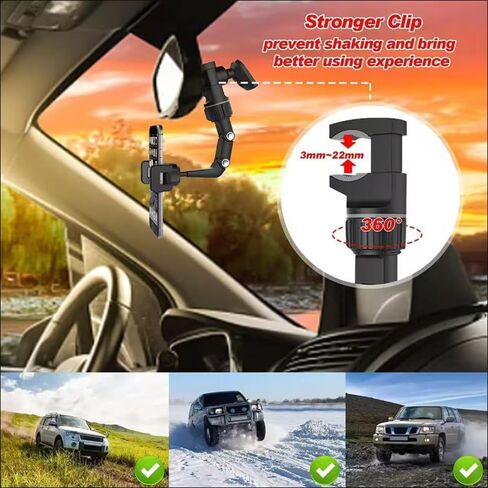 Car Phone Holder,Rear View Mirror Phone Holder, 360° Rotatable Rearview Mirror Phone Holder for Car for Hands-Free Viewing & Music Playing for Dash, Headrest, Kitchen, Bedroom - Fits All Smartphones in Kuwait