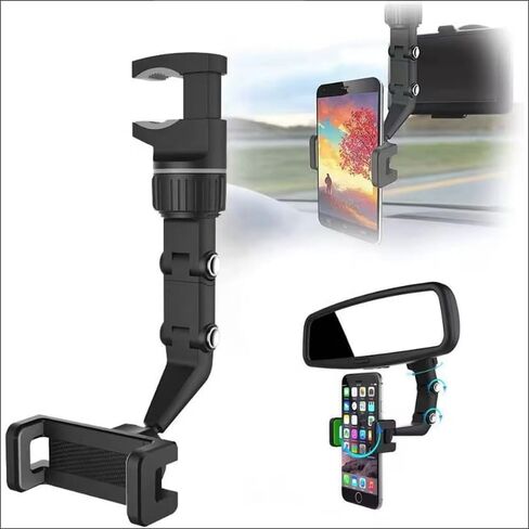 Car Phone Holder,Rear View Mirror Phone Holder, 360° Rotatable Rearview Mirror Phone Holder for Car for Hands-Free Viewing & Music Playing for Dash, Headrest, Kitchen, Bedroom - Fits All Smartphones in Kuwait