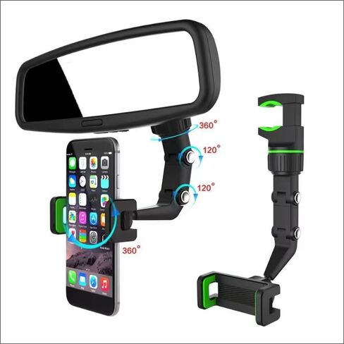 Car Phone Holder,Rear View Mirror Phone Holder, 360° Rotatable Rearview Mirror Phone Holder for Car for Hands-Free Viewing & Music Playing for Dash, Headrest, Kitchen, Bedroom - Fits All Smartphones in Kuwait