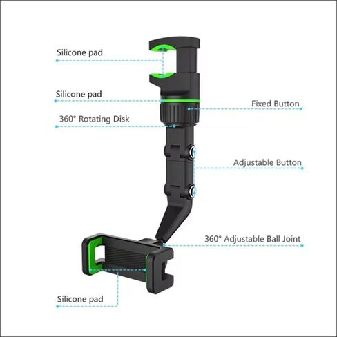 Car Phone Holder,Rear View Mirror Phone Holder, 360° Rotatable Rearview Mirror Phone Holder for Car for Hands-Free Viewing & Music Playing for Dash, Headrest, Kitchen, Bedroom - Fits All Smartphones in Kuwait
