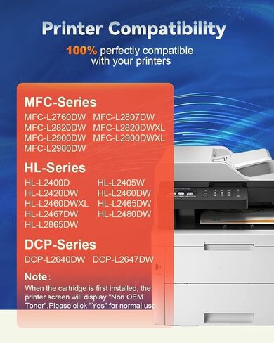 خرطوشة حبر متوافقة مع الطابعة Skydo TN830XL ​​سوداء عالية الإنتاجية لطابعات TN830 TN-830 TN 830 XL تعمل لطابعات DCP-L2640DW HL-L2460DW HL-L2480DW MFC-L2820DW HL-L2400D HL-L2405W (عبوتان) in Kuwait