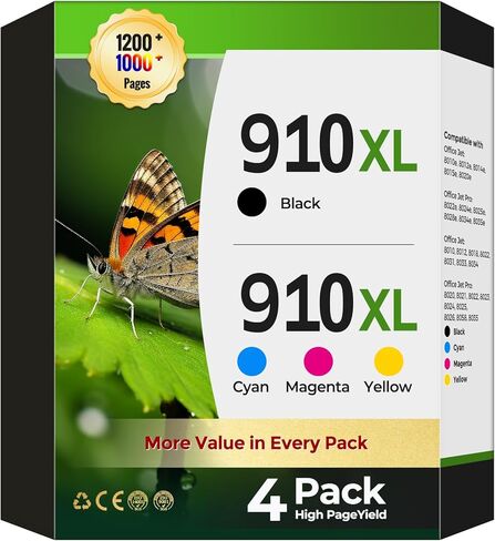 910 910XL Ink Cartridges Compatible for HP 910 XL Ink Cartridge Combo Pack Replacement for HP910XL Ink Work with Officejet Pro 8015 8022 8025 8028 8035 OfficeJet 8015e 8022e 8025e 8028e 8035e, 4 Pack in Kuwait