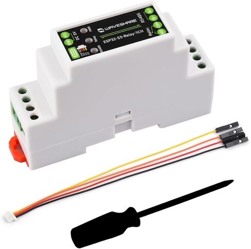 Waveshare Industrial 1-Channel ESP32-S3 WiFi Relay Module, Wi-Fi/Bluetooth Support, Onboard RS485 Interface, Multiple Isolation Protection Circuits, Industrial-Grade Rail-Mount Enclosure in Kuwait