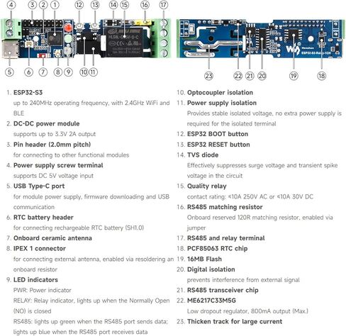 Waveshare Industrial 1-Channel ESP32-S3 WiFi Relay Module, Wi-Fi/Bluetooth Support, Onboard RS485 Interface, Multiple Isolation Protection Circuits, Industrial-Grade Rail-Mount Enclosure in Kuwait