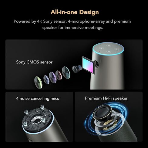 كاميرا ويب لمؤتمرات الفيديو NUROMUM C46 4K مع ميكروفون، 8 ميجابكسل CMOS/AI تأطير تلقائي/تكبير 5x، كاميرا غرفة الاجتماعات مع ميكروفون ومكبر صوت لإلغاء الضوضاء، التقاط صوتي بطول 16 قدمًا للكمبيوتر الشخصي/الكمبيوتر المحمول/الفرق in Kuwait