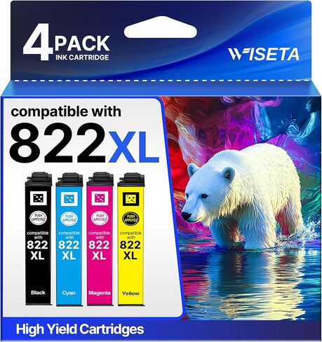 822XL خراطيش الحبر كومبو حزمة استبدال المعاد تصنيعها لخراطيش الحبر Epson 822XL لحبر الطابعة Epson 822 822XL حبر Epson for Workforce Pro WF-4830 WF-4833 WF-4820 WF-4834 WF-3823 (4 عبوات) in Kuwait