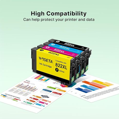 822XL خراطيش الحبر كومبو حزمة استبدال المعاد تصنيعها لخراطيش الحبر Epson 822XL لحبر الطابعة Epson 822 822XL حبر Epson for Workforce Pro WF-4830 WF-4833 WF-4820 WF-4834 WF-3823 (4 عبوات) in Kuwait