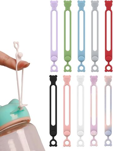 10 Pieces Silicone Ties For Charging Cables | Silicone Cable Ties - Bear Head Elastic Cord Straps Reusable Wire Management For Fastening Computer Workplace Car Daily Travel Kitchen Home Desktop Bedsid in Kuwait