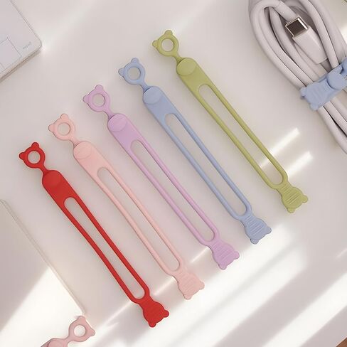 10 Pieces Silicone Ties For Charging Cables | Silicone Cable Ties - Bear Head Elastic Cord Straps Reusable Wire Management For Fastening Computer Workplace Car Daily Travel Kitchen Home Desktop Bedsid in Kuwait