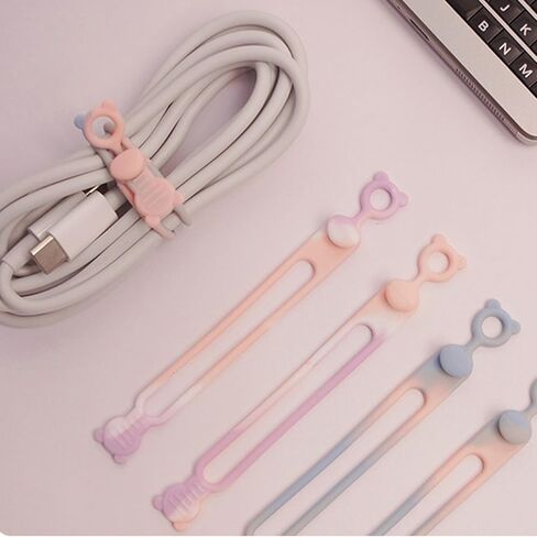 10 Pieces Silicone Ties For Charging Cables | Silicone Cable Ties - Bear Head Elastic Cord Straps Reusable Wire Management For Fastening Computer Workplace Car Daily Travel Kitchen Home Desktop Bedsid in Kuwait