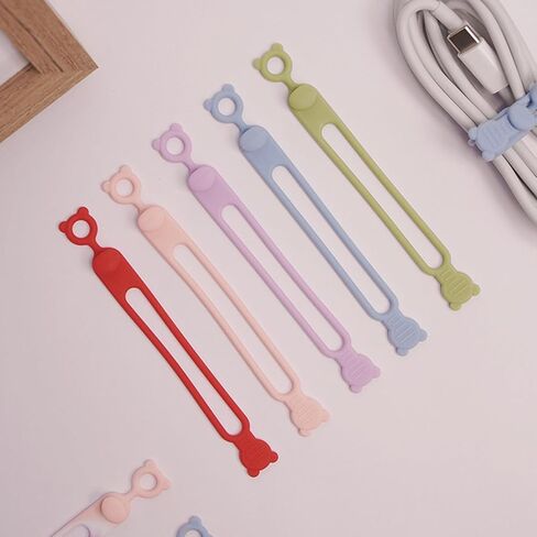 10 Pieces Silicone Ties For Charging Cables | Silicone Cable Ties - Bear Head Elastic Cord Straps Reusable Wire Management For Fastening Computer Workplace Car Daily Travel Kitchen Home Desktop Bedsid in Kuwait