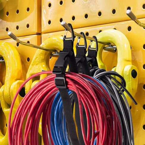 4 Pack 17 Inch Adjustable Storage Straps with Triangle Clips, Extension Cord Holder Organizer for Garage Storage, Heavy Duty Cord Hanger for Workshop Tools and Cables, Black in Kuwait