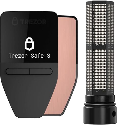 محفظة أجهزة Trezor Safe 3 + حزمة النسخ الاحتياطي للعبارات المعدنية من Trezor Keep - مجموعة أدوات تخزين واسترداد العملات المشفرة الآمنة in Kuwait