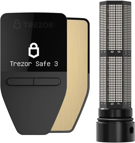 Trezor Safe 3 Hardware Wallet + Trezor Keep Metal Seed Phrase Backup Bundle – Secure Crypto Storage & Recovery Kit in Kuwait