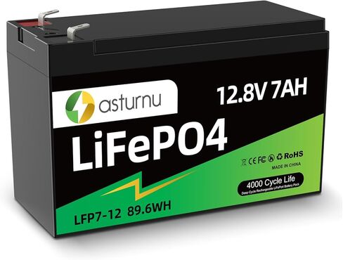 بطارية ليثيوم 12 فولت 7 أمبير (8 أمبير)، بطارية LiFePO4، 4000+ بطاريات ليثيوم فوسفات الحديد القابلة لإعادة الشحن، نظام إدارة المباني المدمج، مثالي لاستبدال معظم الطاقة الاحتياطية، والإضاءة، ومكتشف الأسماك، والأمن in Kuwait