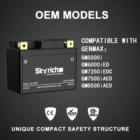 Skyrich HJ01-12-GFP Generator Start Battery. 12V 14.4Wh 72CCA,GENMAX OEM PART in Kuwait
