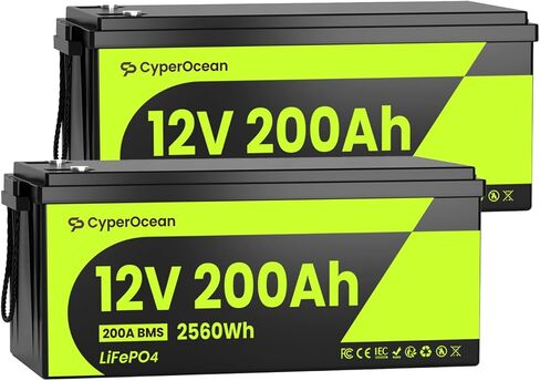 12V 200Ah LiFePO4 Battery 2-Pack, 5120Wh Deep Cycle Lithium Battery with Heavy-Duty 200A BMS, Low-Temp Cutoff, 1C Fast Charge, Grade A Cells, Perfect for RV Air Conditioner, Solar, Marine in Kuwait