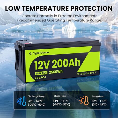 12V 200Ah LiFePO4 Battery 2-Pack, 5120Wh Deep Cycle Lithium Battery with Heavy-Duty 200A BMS, Low-Temp Cutoff, 1C Fast Charge, Grade A Cells, Perfect for RV Air Conditioner, Solar, Marine in Kuwait