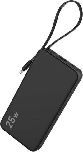 بنك الطاقة NOBIS 10000 مللي أمبير في الساعة، شاحن محمول 25 وات، كابل USB-C مدمج، شحن سريع، مدخل ومخرج من النوع C ومخرج USB-A، متوافق مع سلسلة الهواتف 17/16/15/14/13. in Kuwait
