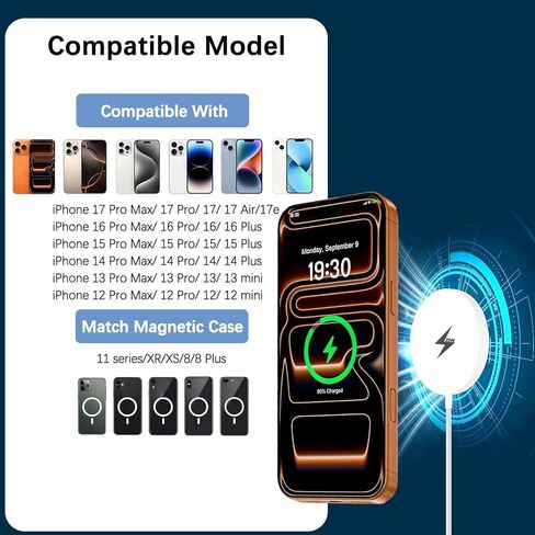 [معتمد من Apple MFi] شاحن لاسلكي مغناطيسي بقوة 25 وات لهاتف iPhone 17 16 شحن سريع، شاحن سريع 6FT Apple Mag-Safe شاحن لاسلكي لهاتف iPhone 17e/Air/17 Pro Max/16 Pro/15/14/13/12 in Kuwait