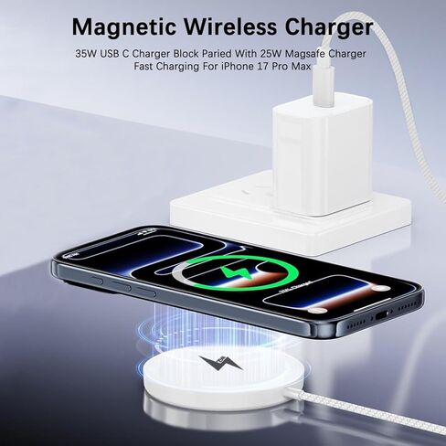 [معتمد من Apple MFi] شاحن لاسلكي مغناطيسي بقوة 25 وات لهاتف iPhone 17 16 شحن سريع، شاحن سريع 6FT Apple Mag-Safe شاحن لاسلكي لهاتف iPhone 17e/Air/17 Pro Max/16 Pro/15/14/13/12 in Kuwait
