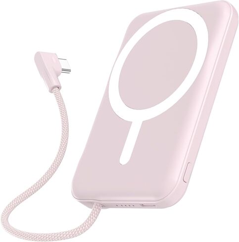 for Magsafe Power Bank, 5000mAh Magnetic Portable Charger with Built-in USB-C Cable, Wireless Battery Pack with 20W PD Fast Charging for iPhone 17/16/15/14/13/12 All Series-Black in Kuwait