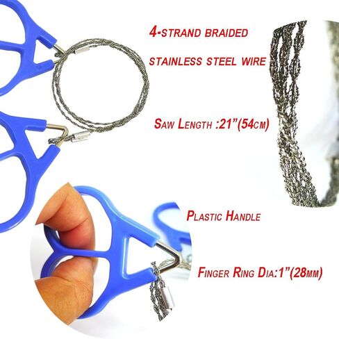 2 Packs Pocket Wire Saws Stainless Steel Emergency Camping Survival Tool Chain Kits with Plastic Finger Handle in Kuwait