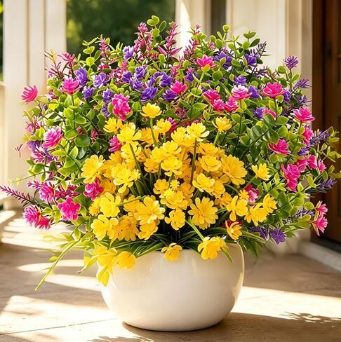 Artificial Flowers 20 Bundles Outdoors Faux Plants UV Resistant Fake Flowers Faux Bushes Plastic Artificial Flowers Fake Outdoor Plants for Home Garden Decor in Saudi Arabia