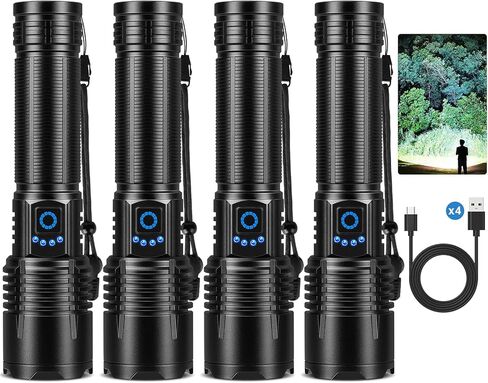 Flashlight Rechargeable 4 Pack, LED Flashlights High Lumens, 99,000 Lumen Super Bright FlashLights, 5 Modes Adjustable Powerful Handheld Flash Light for Home, Outdoor, Waterproof in Kuwait