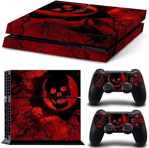 Skin Decal Sticker Cover Set for Sony PS4 Console and 2 Dualshock Controllers Skin Red Skull in Saudi Arabia