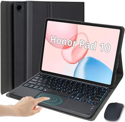 حافظة لوحة المفاتيح لجهاز Honor Pad 10 مقاس 12.1 بوصة إصدار 2025، إضاءة خلفية 7 ألوان قابلة للفصل، لوحة مفاتيح بلوتوث لاسلكية ذكية، غطاء فوليو رفيع للغاية مع ماوس in Kuwait