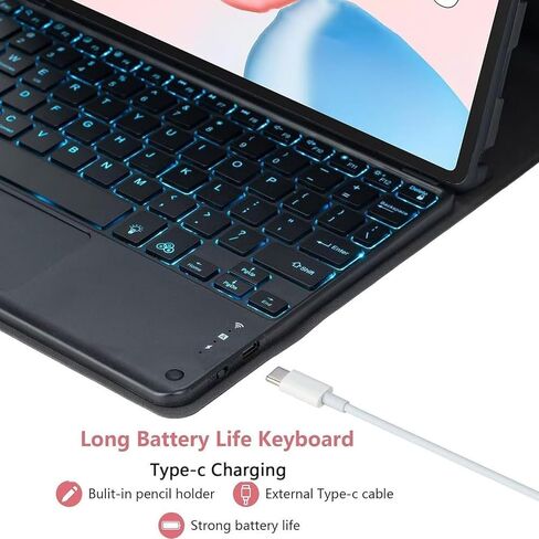 حافظة لوحة المفاتيح لجهاز Honor Pad 10 مقاس 12.1 بوصة إصدار 2025، إضاءة خلفية 7 ألوان قابلة للفصل، لوحة مفاتيح بلوتوث لاسلكية ذكية، غطاء فوليو رفيع للغاية مع ماوس in Kuwait