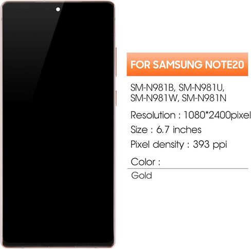 استبدال شاشة OLED لهاتف Samsung Galaxy Note 20 4G 5G لشاشة Samsung Note 20 LCD N980 N981U N981W LCD محول رقمي لشاشة تعمل باللمس أجزاء إصلاح تجميع الشاشة باللون الذهبي مع إطار in Kuwait