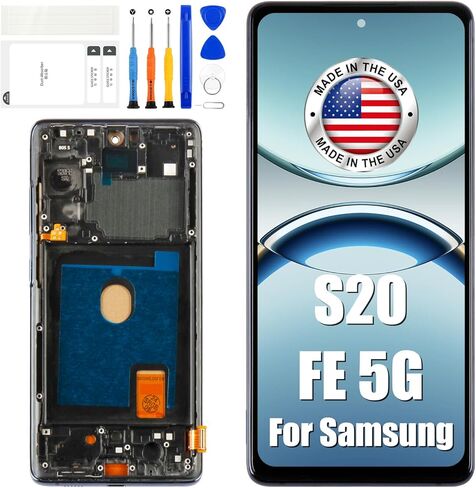 شاشة بديلة لشاشة Samsung Galaxy S20 FE 2022/S20 FE 5G مع إطار لهاتف Samsung S20 FE SM-G781 G781B G781U G781F/DS G781W مجموعة محول رقمي بشاشة LCD تعمل باللمس مع أدوات سوداء in Kuwait