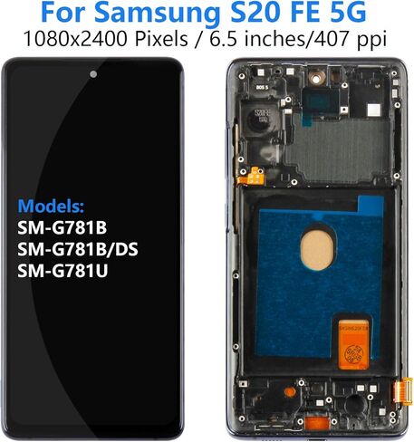 شاشة بديلة لشاشة Samsung Galaxy S20 FE 2022/S20 FE 5G مع إطار لهاتف Samsung S20 FE SM-G781 G781B G781U G781F/DS G781W مجموعة محول رقمي بشاشة LCD تعمل باللمس مع أدوات سوداء in Kuwait