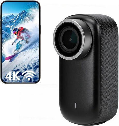 كاميرا أكشن بدقة 4K، كاميرا إبهام مغناطيسية يمكن ارتداؤها مع عدسة بزاوية واسعة 150 درجة وسعة تخزين 64 جيجابايت وحقيبة مقاومة للماء، للتزلج على مدونات الفيديو (أسود) in Kuwait