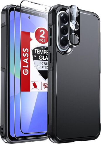 حافظة هاتف LeYi لهاتف Samsung Galaxy A36-5G: مع قطعتين من واقي الشاشة + قطعة واحدة من واقي عدسة الكاميرا، هيكل كامل غير قابل للانزلاق وشديد التحمل ومقاوم للصدمات، غطاء هاتف Android A 36، أسود in Kuwait