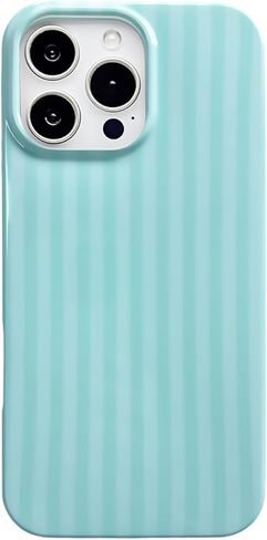 حافظة هاتف مخططة باللونين الوردي والأصفر لهاتف iPhone 17 Pro، غطاء حماية عصري بنمط خطوط عمودية جمالية لطيفة للفتيات والنساء 6.3 بوصة in Kuwait