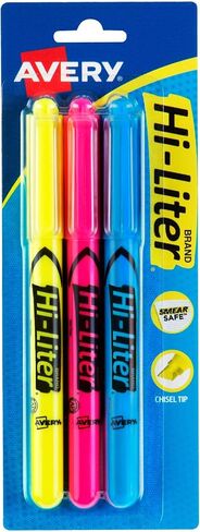 أقلام تحديد على شكل قلم Avery Hi-Liter، حبر آمن للتلطيخ، طرف إزميل، 24 قلم تحديد بألوان متنوعة (29861) in Saudi Arabia