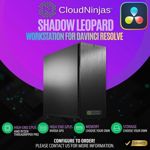 محطة عمل Cloud Ninjas لـ Davinci Resolve Threadripper 9960X 2X NVIDIA RTX 5090 32GB 128GB DDR5 ECC Reg NVMe M.2 in Kuwait