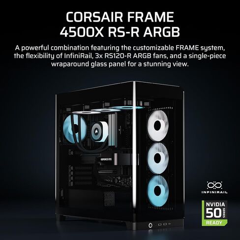 حزمة CORSAIR Frame 4500X RS-R ARGB - تتضمن 3X مراوح RS120R ARGB، 1x RS120 ARGB Fan، 1x Nautilus RS 360 ARGB CPU Cooler - أسود in Kuwait