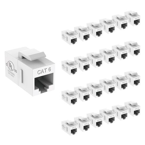 وصلة Keystone Cat6 المدرجة من UL من Tecmojo، مقبس إيثرنت RJ45 بسرعة 1000 ميجابت في الثانية، أنثى إلى أنثى، تصميم نحيف للوحات التصحيح ولوحات الحائط، أبيض (25 حزمة) in Kuwait